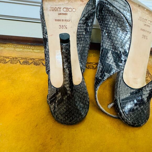 Jimmy Choo Clue Snakeskin Python Leather Slingback Platform Heels Nude Sz 38 1/2 - Picture 8 of 9